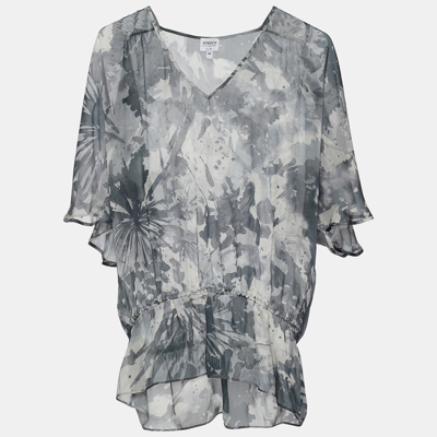 Pre-owned Armani Collezioni Grey Abstract Print Silk Sheer Blouse M