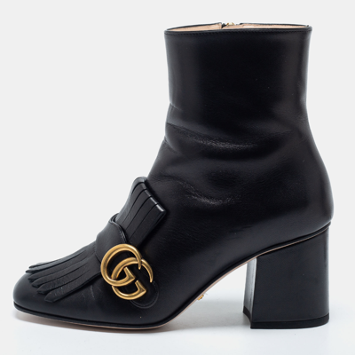Pre-owned Gucci Black Marmont Leather Ankle Boots Size 37