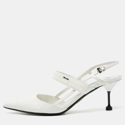 Pre-owned Prada White Leather And Rubber Pointed Toe Slingback Pumps Size 39