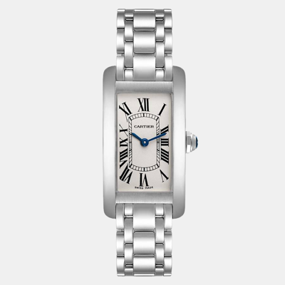 Pre-owned Cartier Silver 18k White Gold Tank Americaine W008067 Quartz Women's Wristwatch 19 Mm