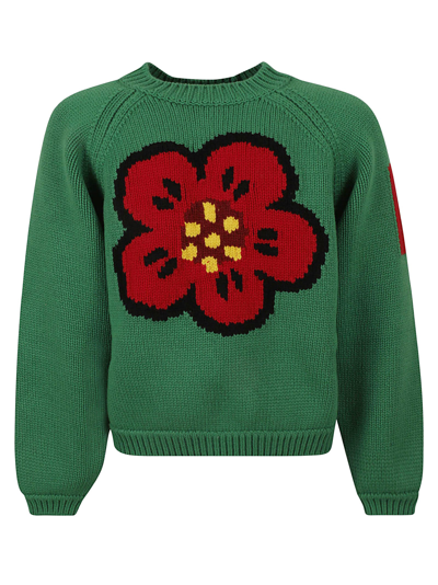 Shop Kenzo Flower Sweater In Grass Green