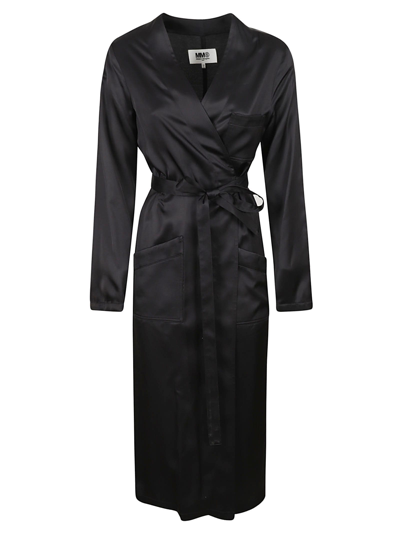 Shop Mm6 Maison Margiela Tie-waist Cardi-coat In Black