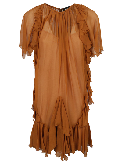 Shop Dsquared2 Ruffled See-through Dress In Brown