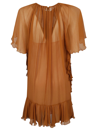 Shop Dsquared2 Ruffled See-through Dress In Brown