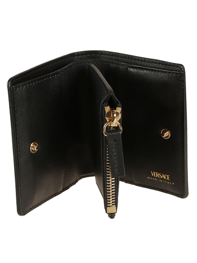 Shop Versace Top Zip Buttoned Wallet In Black