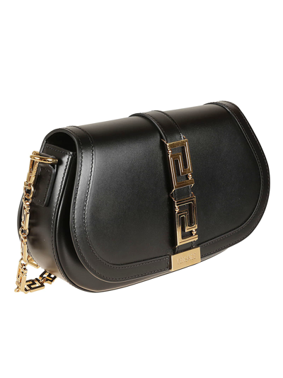 Shop Versace Logo Chain Shoulder Bag In Black