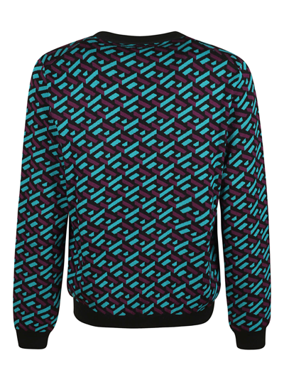 Shop Versace All-over Lagreca Jacquard Sweater In Teal/plum