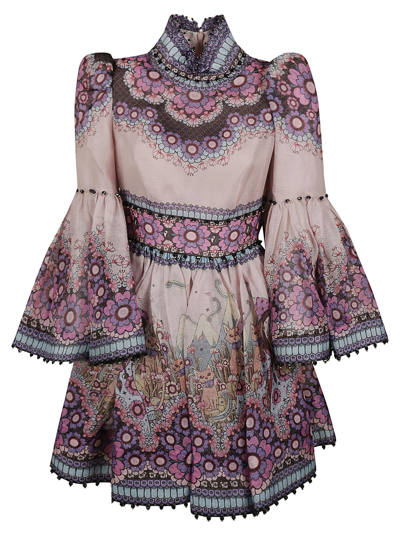 Shop Zimmermann Celestial Bell Sleeve Mini Dress In Multicolor