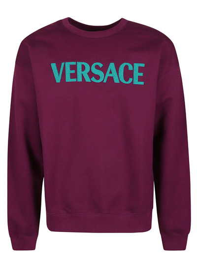 Shop Versace Classic Logo Ribbed Sweatshirt In Melanzana