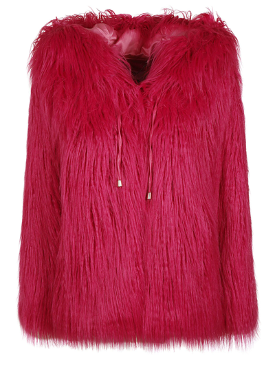 Shop Blugirl All-over Fur Hooded Jacket In Deep Pink