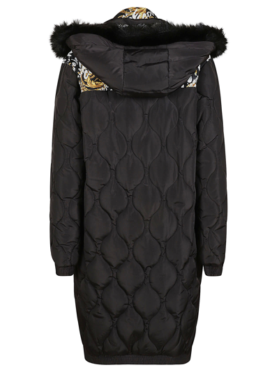 Shop Versace Jeans Couture Print Logo Brush Couture Coat In Black