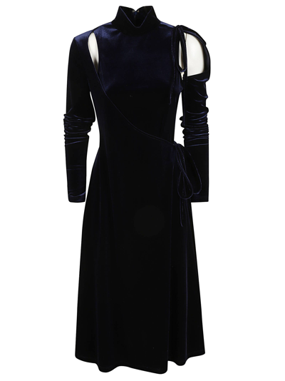 Shop Versace Jeans Couture Cut-out Detail Velvet Stretch Dress In Blue