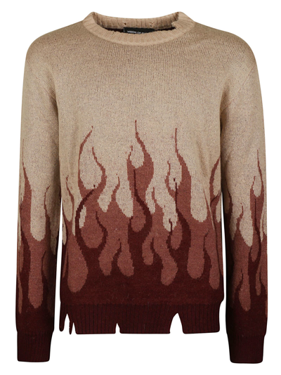 Shop Vision Of Super Distressed Effect Flame Detail Sweater In Grape