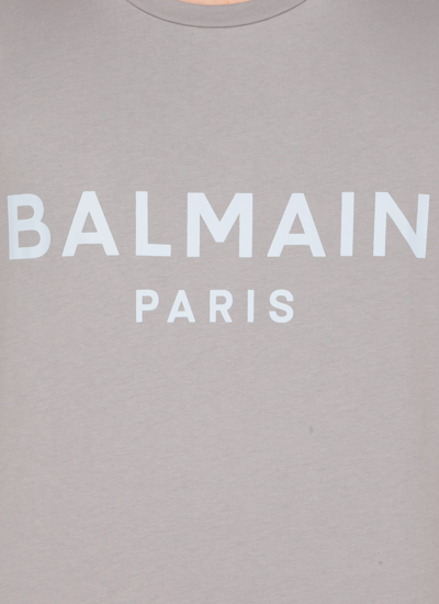 Shop Balmain T-shirt With Print In Grisfoncé/bleuclair