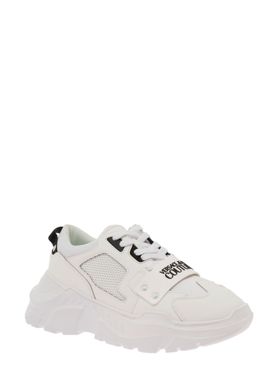 Shop Versace Jeans Couture Speedtrack White Sneakers With Platform And Logo In Leather Man