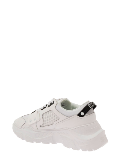 Shop Versace Jeans Couture Speedtrack White Sneakers With Platform And Logo In Leather Man