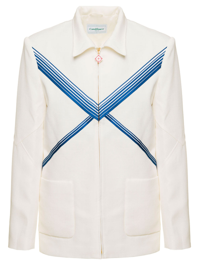 Shop Casablanca Envelope Jacket Viscose Silk Suiting Off-white - Off-white
