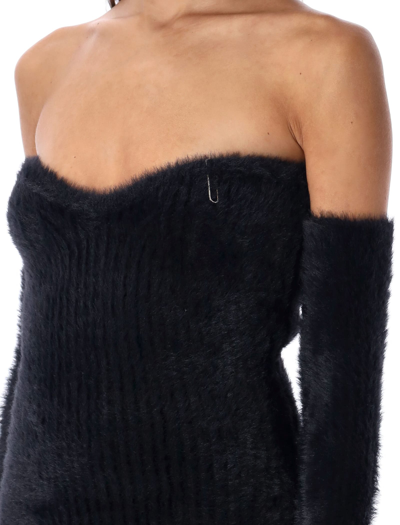 Shop Off-white Fuzzy Gloves Mini Dress In Black