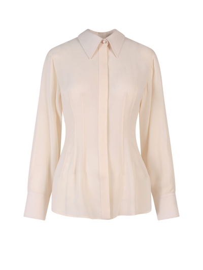 Shop Chloé Stitching Detailed Long-sleeved Shirt In Beige
