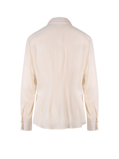 Shop Chloé Stitching Detailed Long-sleeved Shirt In Beige