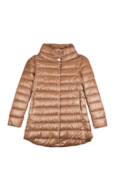 Herno Quilted Hooded Jacket Drawstring Detail In Cammello