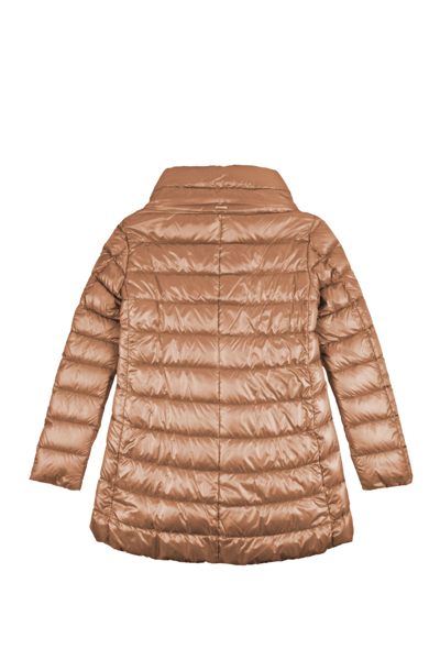 Herno Quilted Hooded Jacket Drawstring Detail In Cammello