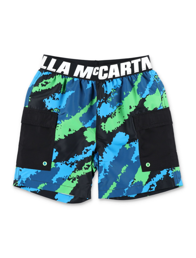 Shop Stella Mccartney Spray Print Swim Shorts In Black Multicolor