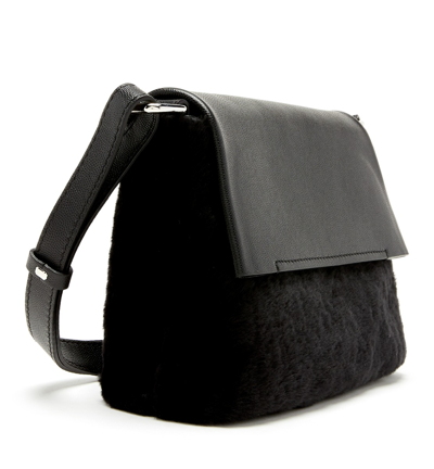 Shop La Canadienne Orman Leather And Shearling Messenger Bag In Black