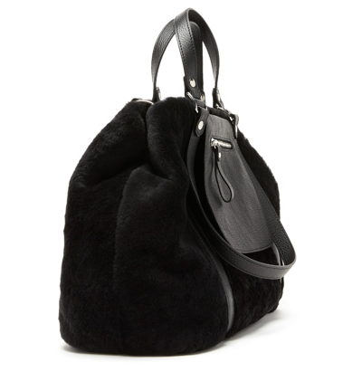 Shop La Canadienne Oliveira Leather And Shearling Tote Bag In Black