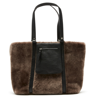 Shop La Canadienne Oliveira Leather And Shearling Tote Bag In Taupe