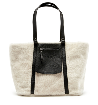 Shop La Canadienne Oliveira Leather And Shearling Tote Bag In White