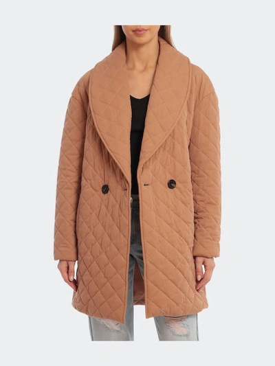 Shop Avec Les Filles Shawl Collar Quilted Coat In Brown