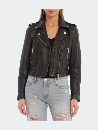 Shop Avec Les Filles Vintage Wash Genuine Leather Biker Jacket In Black