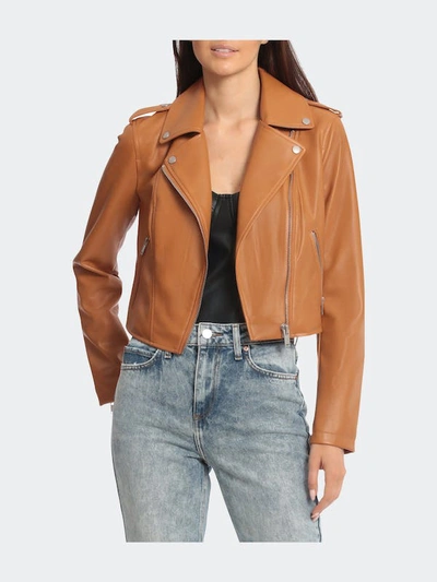 Shop Avec Les Filles Cropped Faux Leather Biker Jacket In Brown