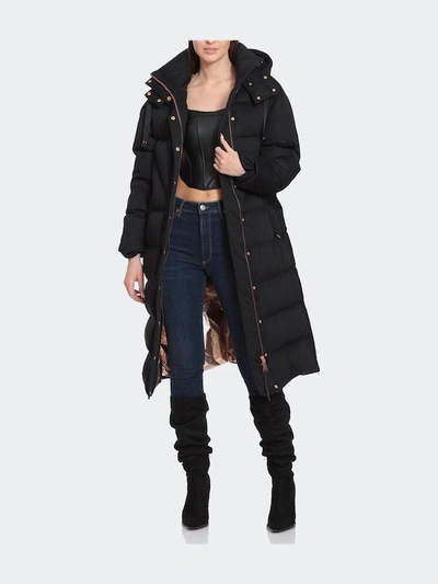 Shop Avec Les Filles Water-resistant Knit Longline Puffer Coat In Black