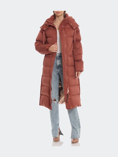 Shop Avec Les Filles Water-resistant Knit Longline Puffer Coat In Red