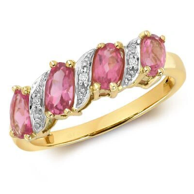 Pre-owned Markenlos Diamant & Pink Tourmoline Gelbgold Ring