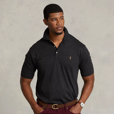 Shop Polo Ralph Lauren Soft Cotton Polo Shirt In Black Marl Heather