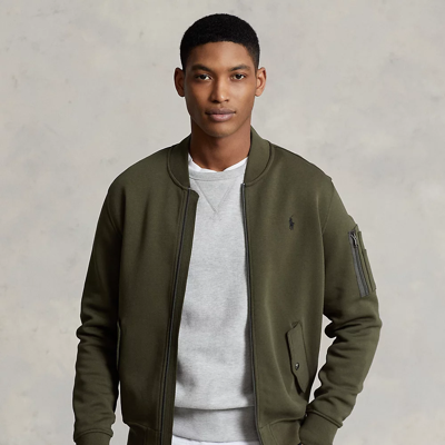 Shop Ralph Lauren Double-knit Bomber Jacket In Company Olive