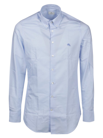 Shop Etro Logo Embroidered Collared Shirt In Blue