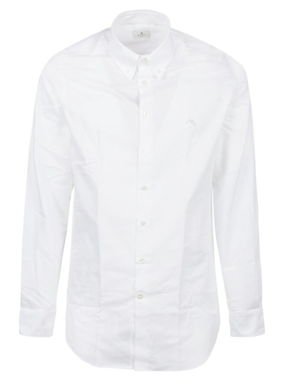 Shop Etro Logo Embroidered Collared Shirt In White