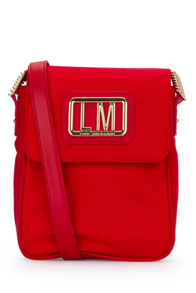 Shop Love Moschino Logo Plaque Messenger Bag In Red