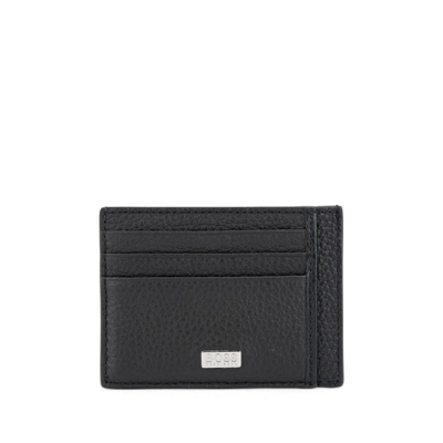Shop Hugo Boss Card Holder In Italian Leather With Engraved-logo Plate In Black