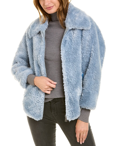 Shop La Fiorentina Teddy Bomber Jacket In Blue