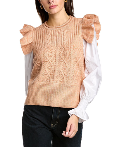 Shop Design History Mixed Media Sweater In Pink