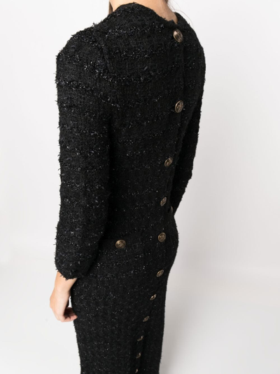 Shop Balenciaga Tweed Button-back Dress In Black