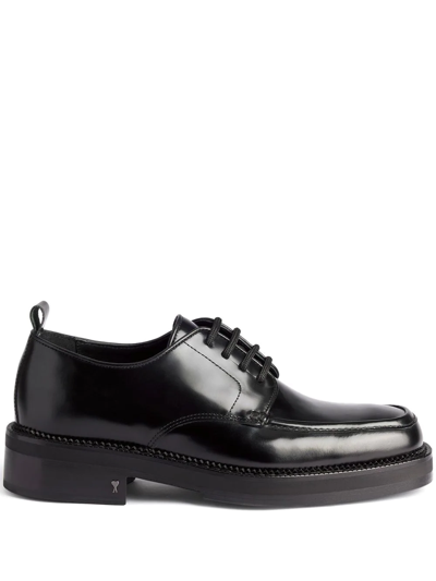 Shop Ami Alexandre Mattiussi Square-toe Brushed Leather Derby Shoes In Black