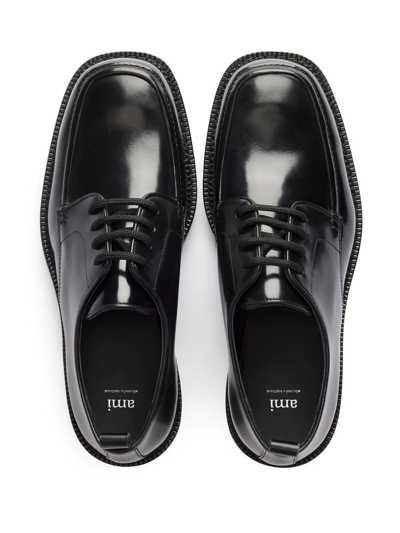 Shop Ami Alexandre Mattiussi Square-toe Brushed Leather Derby Shoes In Black