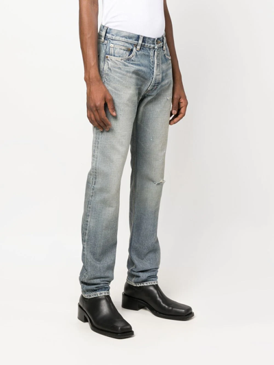Saint Laurent Stonewashed Straight-cut Jeans In Blue