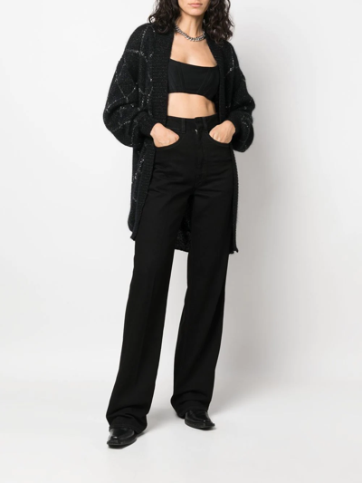 Saint Laurent Metallic-threading Cardi-coat In Black